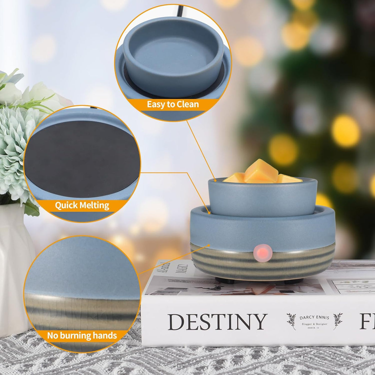 Ceramic Wax Melt Warmer,3-in-1 Electric Wax Warmer,Fragrance Wax Burner Candle Wax Warmer for