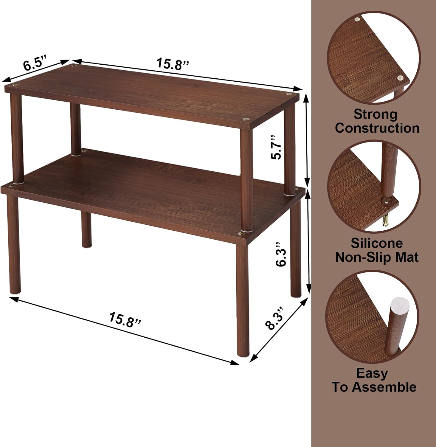 Cabinet Organizer Shelf(Set of 2),Kitchen Counter Shelves,Bamboo Spice Rack Countertop and