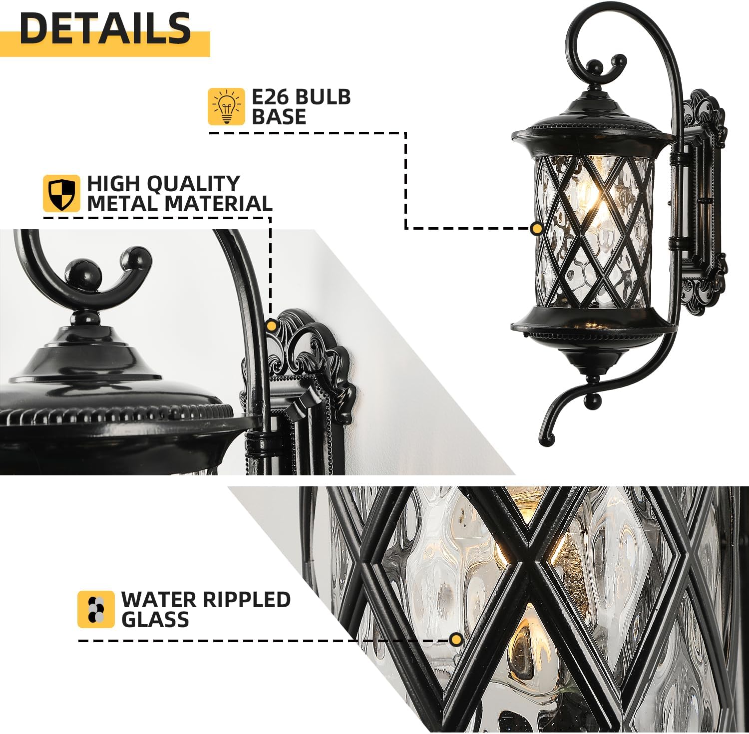 Retro Large Outdoor Wall Lanterns 24" Exterior Light Fixtures Coach Light Waterproof Aluminium with