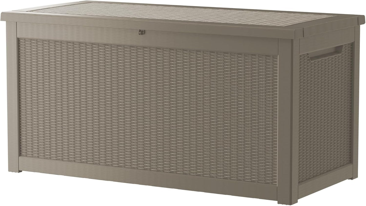 320 Gallon Outdoor Storage Box Patio Deck Box Waterproof, Resin Lockable Outside Large Storage Bin
