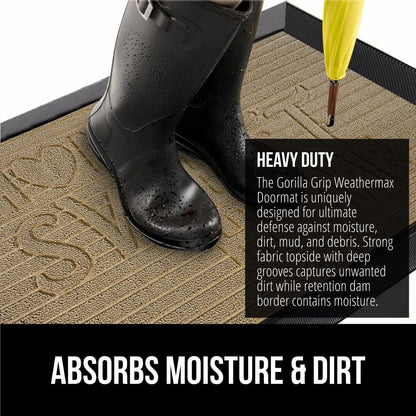 GORILLA GRIP 100% Waterproof All-Season WeatherMax Doormat 35x23, US Designed Natural Rubber, Stain