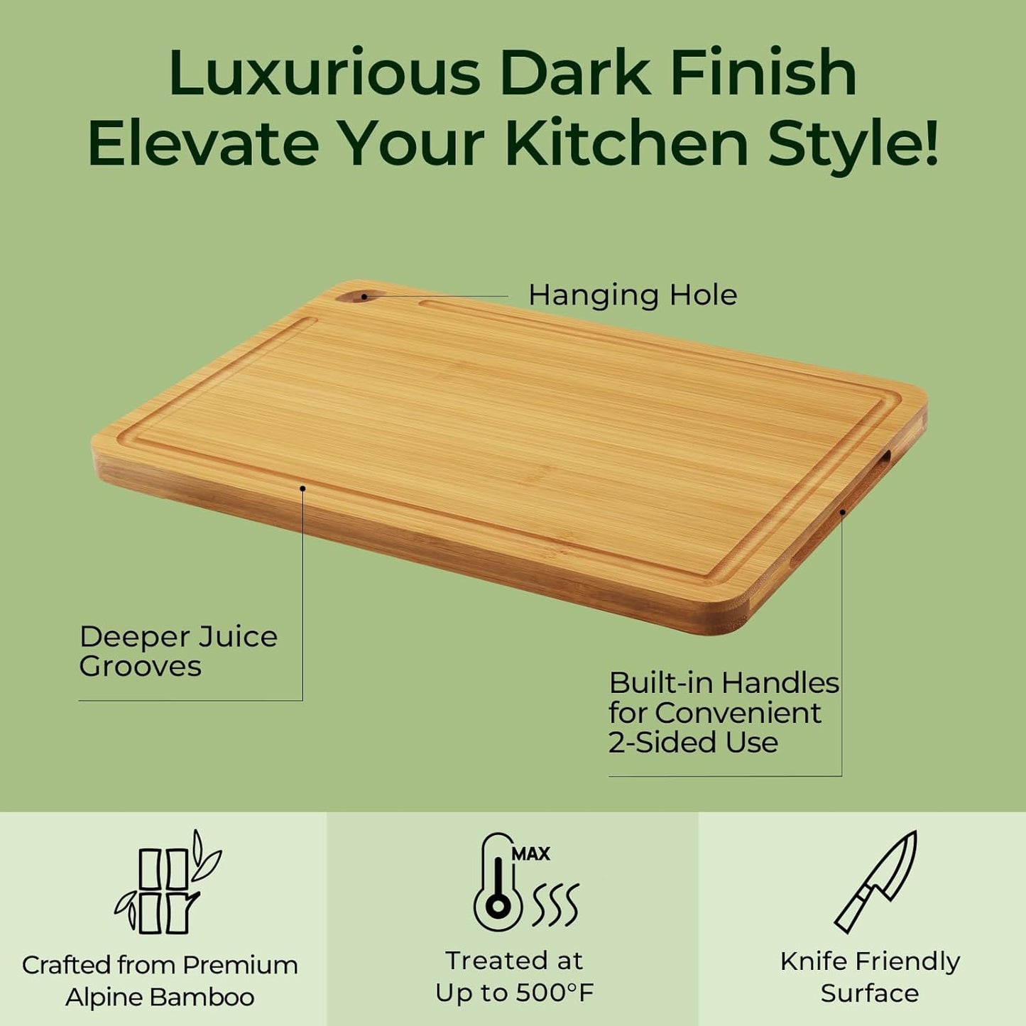 Chopping Board 2-Pcs Natural Bamboo Cutting Board With Juice Channels & Knife-Friendly Finish For