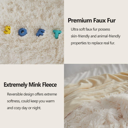 GONAAP Fuzzy Faux Fur Throw Blanket Ivory Super Soft Cozy Plush Fuzzy Shaggy Blanket for Couch Sofa
