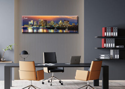 DJSYLIFE Boston Skyline Wall Art Canvas Prints Colorful USA City Night Pictures Modern Panoramic