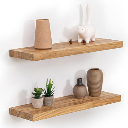 Fun Memories Floating Shelves for Wall, 24 Inch Floating Shelves Wall Mounted, Rustic Elm Wood
