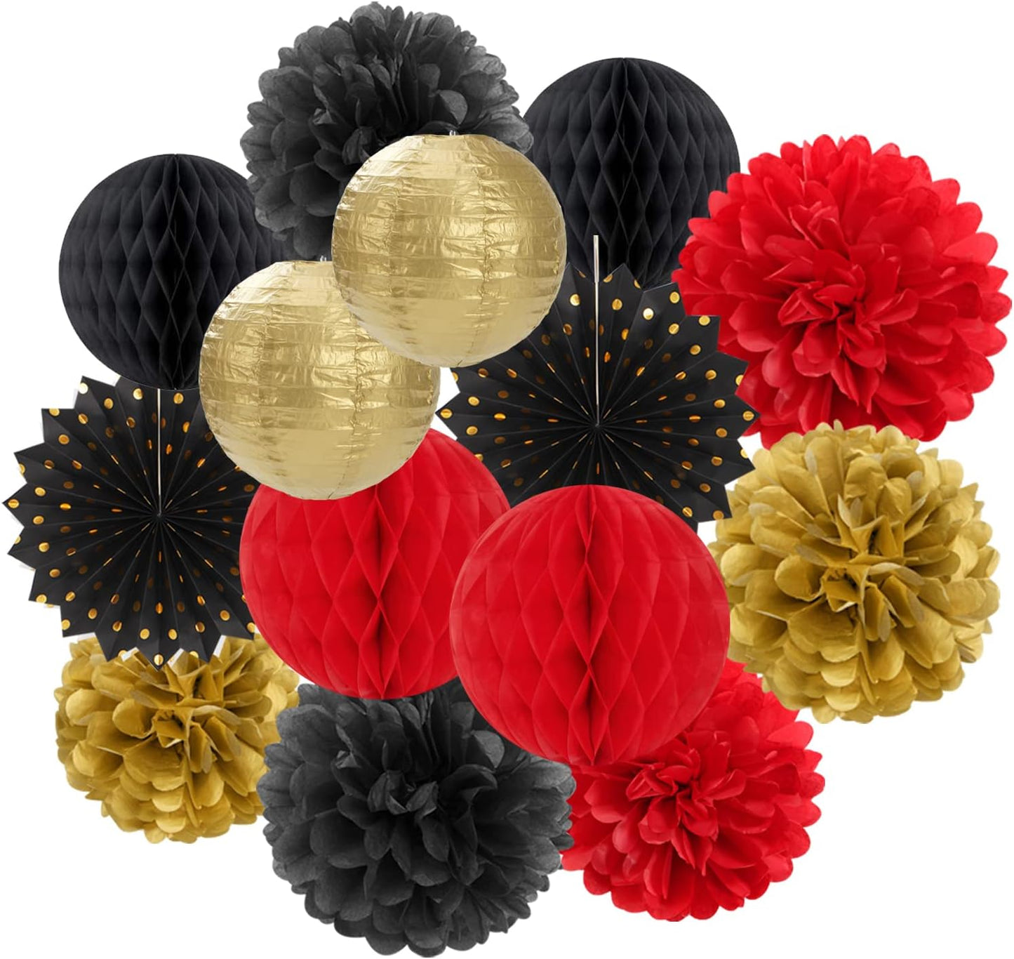 Red-Black Gold Party Decorations Streamers Lanterns - 14pcs Casino-Theme Graduation 2025 Paper