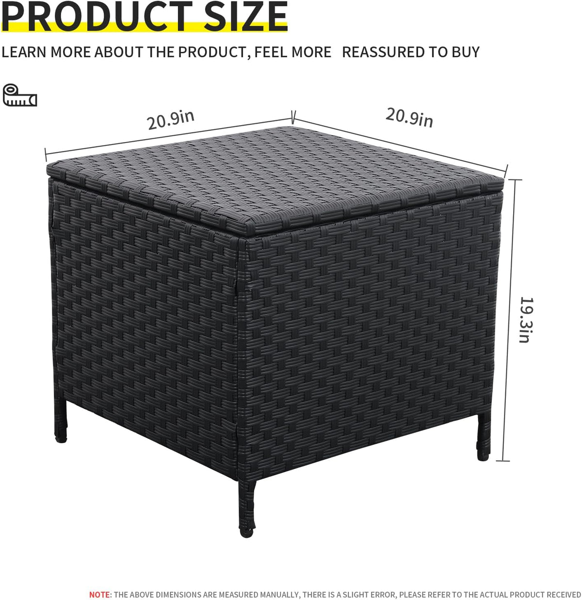 Outdoor Wicker Storage Side Table, Patio Black PE Rattan End Table with Storage, Square Container