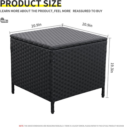 Outdoor Wicker Storage Side Table, Patio Black PE Rattan End Table with Storage, Square Container