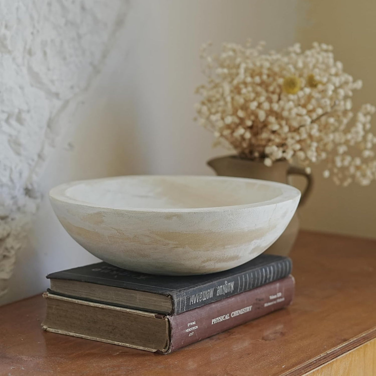 Hand Carved Wooden Decorative Bowl for Home Entryway Decor, Wood Centerpiece Bowl for Coffee Table