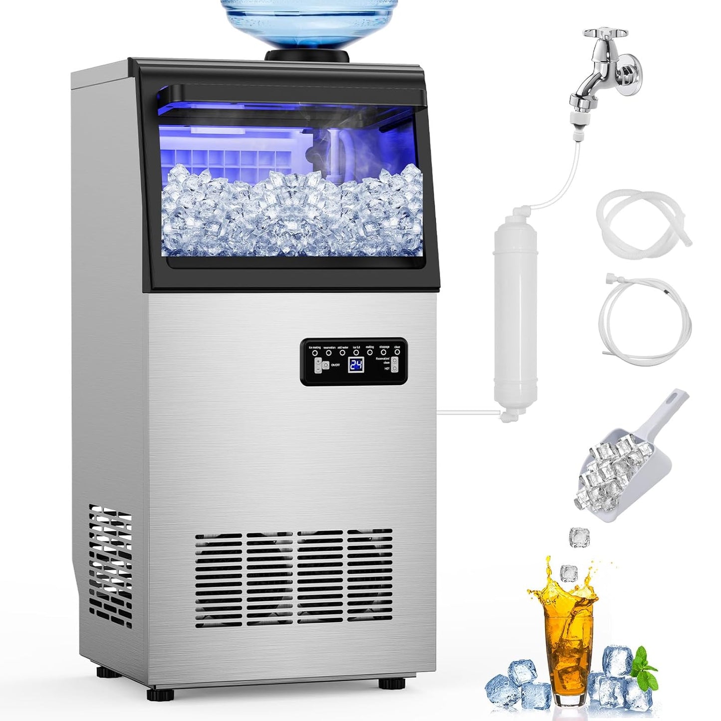 Commercial Ice Maker Machine 110 LBS/24H, 36 Ice Trays Freestanding & Undercounter Ice Machine