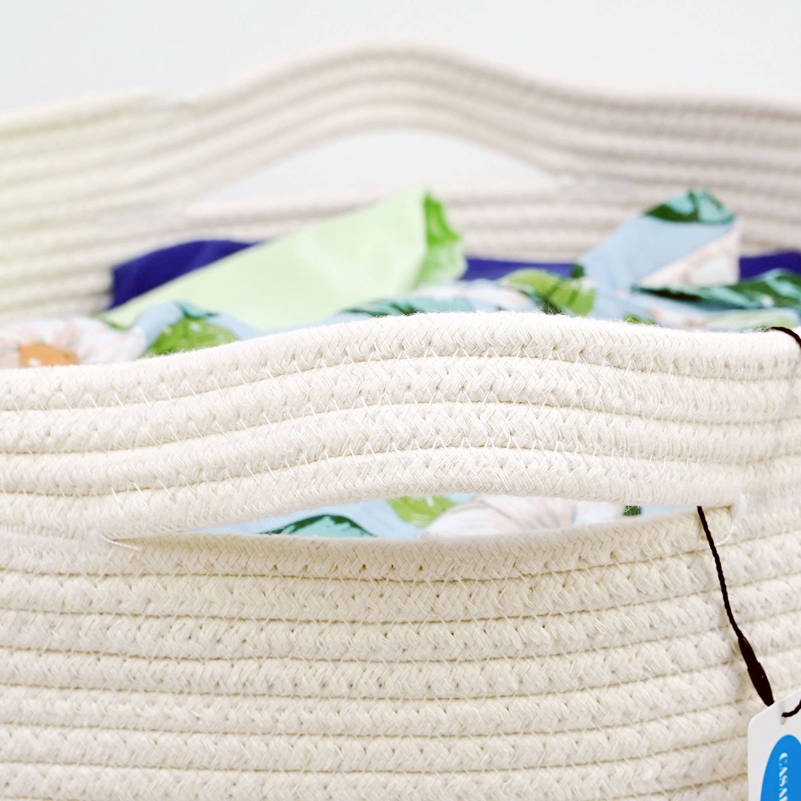 Casaphoria Natural Woven Cotton Rope Storage Basket,Jute Laundry Basket for Bedroom, for Organizing