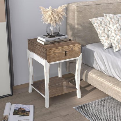 COSIEST Rustic Nightstand, 2-Tier Farmhouse Bedside Table, Wood Accent End Table with Storage