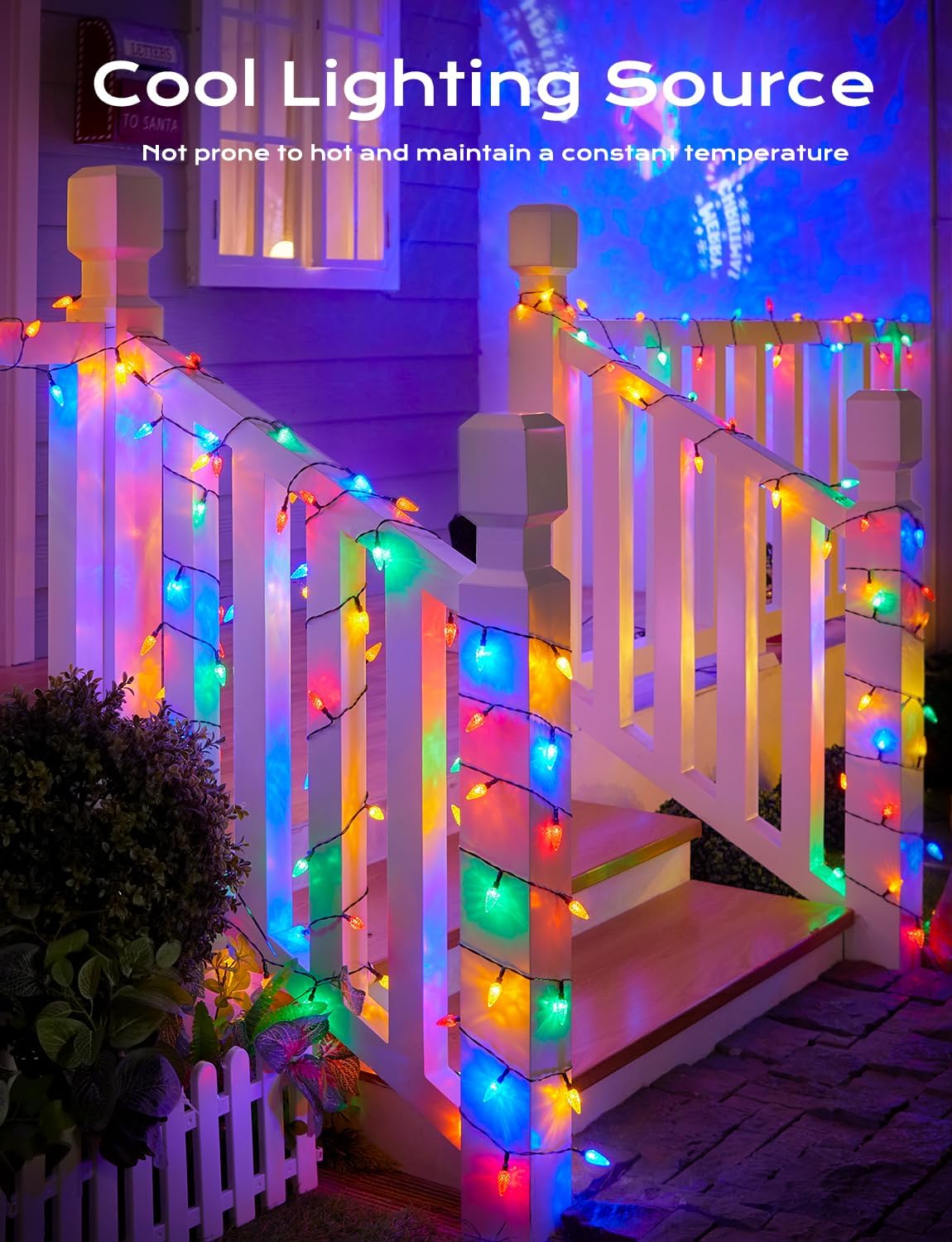 Brightown LED C6 Solar String Lights Outdoor Waterproof Fairy Lights, 22.64ft 50 LEDs Multicolor