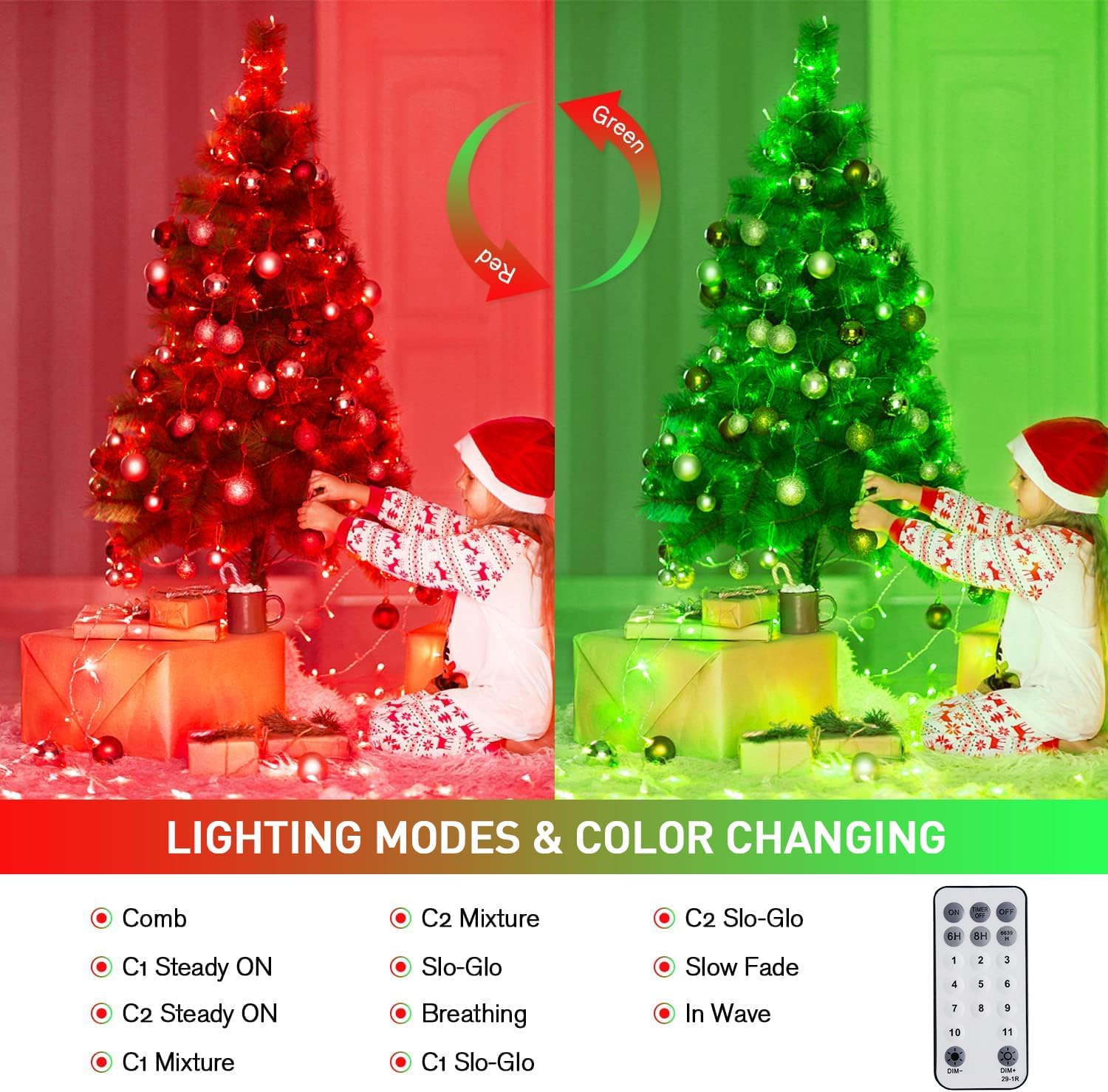 JMEXSUSS 100 LED Red & Green Christmas Lights Plug in, Christmas String Lights Indoor, 33ft