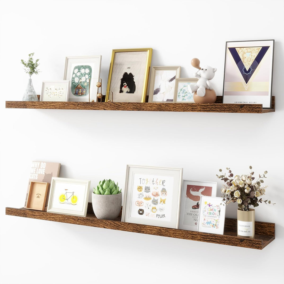 Picture Ledge Shelf, Wood Floating Shelves Set of 2, 36 inch Picture Ledge Shelves, Photo Ledge