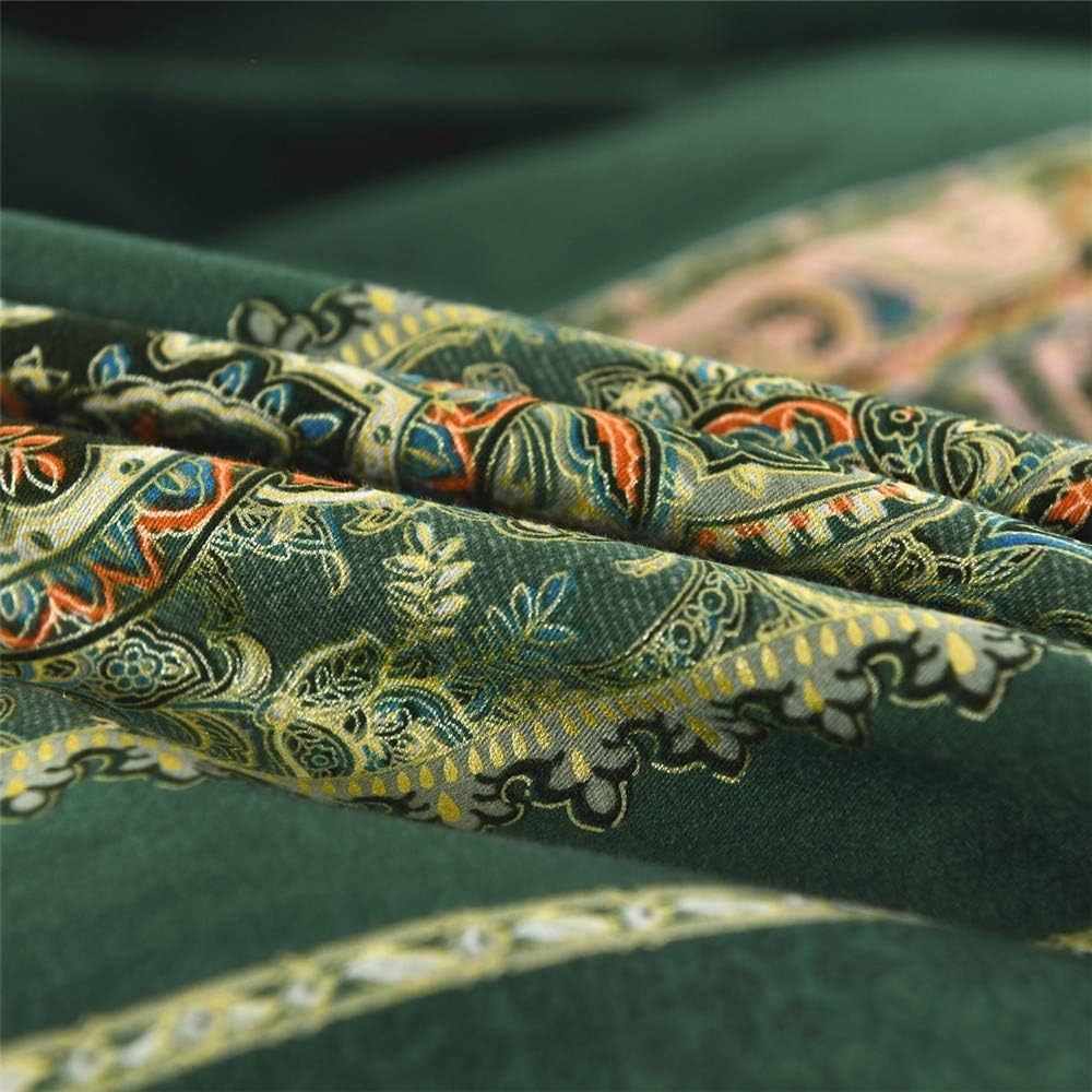 ABREEZE Bohemian Vintage King Size Floral Cotton Bedding Set 3Pcs Duvet Cover Set Boho Green