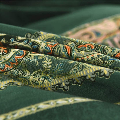 ABREEZE Bohemian Vintage King Size Floral Cotton Bedding Set 3Pcs Duvet Cover Set Boho Green