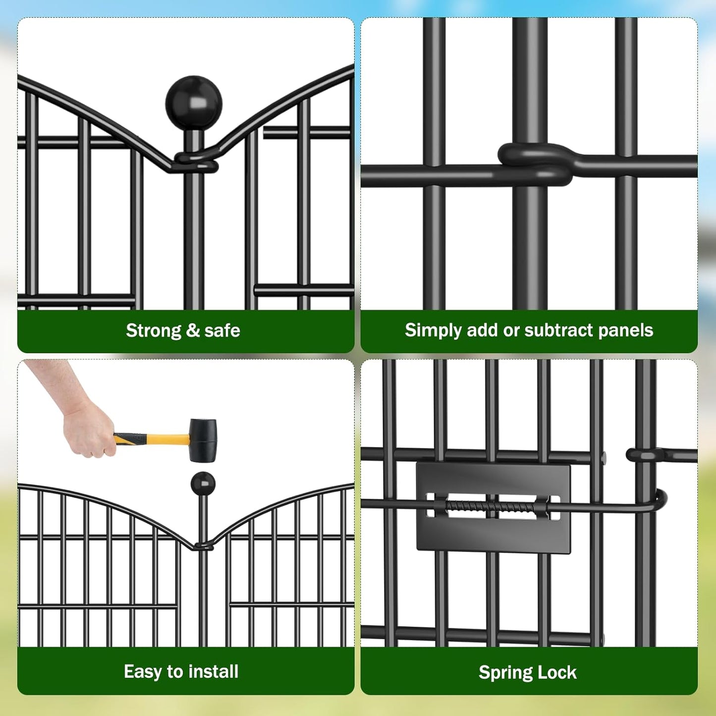 15 Panels Decorative Garden Fence with Gate - 32 in (H) x 35.4 ft (L) No Dig Dog Fence Outdoor for