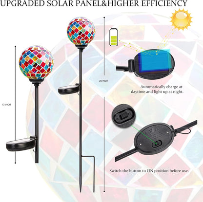 VCUTEKA Solar Garden Lights - Mosaic Solar Lights Outdoor Decor Pathway Light Waterpoof LED Stake