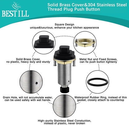 BESTILL Garbage Disposal Air Switch Kit, Square Raised Push Button Ideal for Long Nails, Cordless