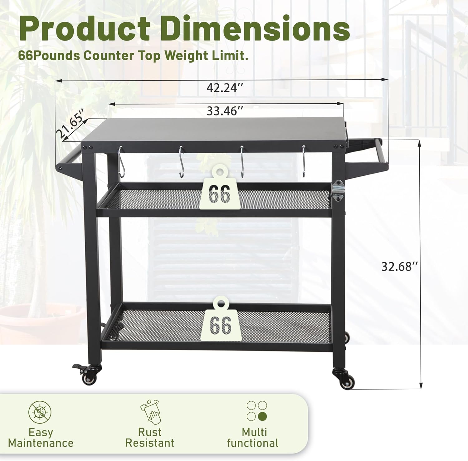 Domi 3-Shelf Outdoor Grill Table, Grill Cart Outdoor with Wheels, Pizza Oven and Food Prep Table