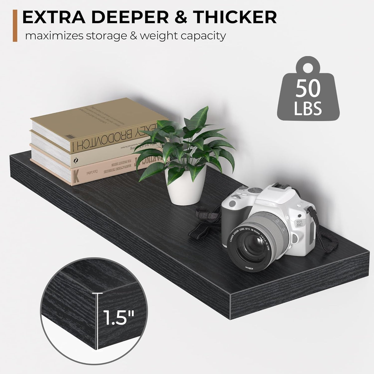 Floating Shelves - 2 Pack 9 Inch Rustic Wooden Wall Shelves - Extra Deeper & Thicker Wall Mounted