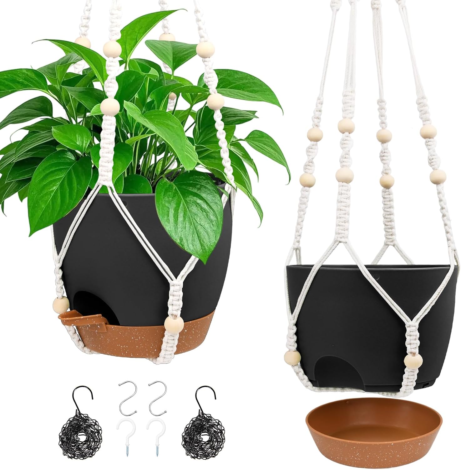 Hanging Planters for Indoor Outdoor Plants, 2 Pack Self Watering Hanging Pot with Drainage Holes