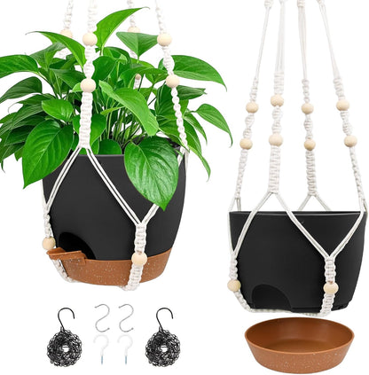 Hanging Planters for Indoor Outdoor Plants, 2 Pack Self Watering Hanging Pot with Drainage Holes