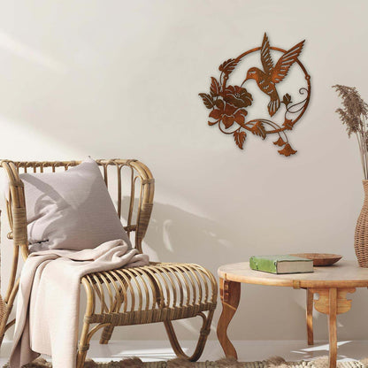 Zoihet Round Metal Bird Wall Art Decor - Hummingbird Wall Art Silhouette for your patio, garden