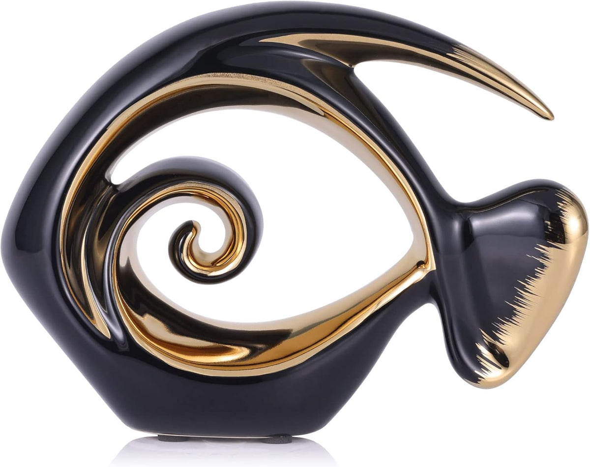 Black Gold Ceramic Fish Figurines - Coastal Home Decor, Modern Ocean Centerpieces for Living Room