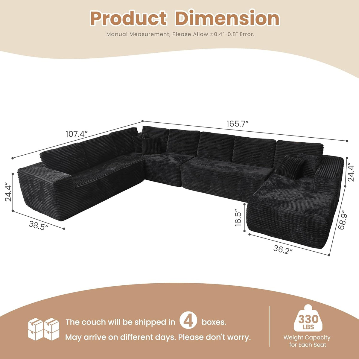 HOOOWOOO Cloud Sectional Couches for Living Room,Modular Sectional Sofa No Assembly,165X110 Inch