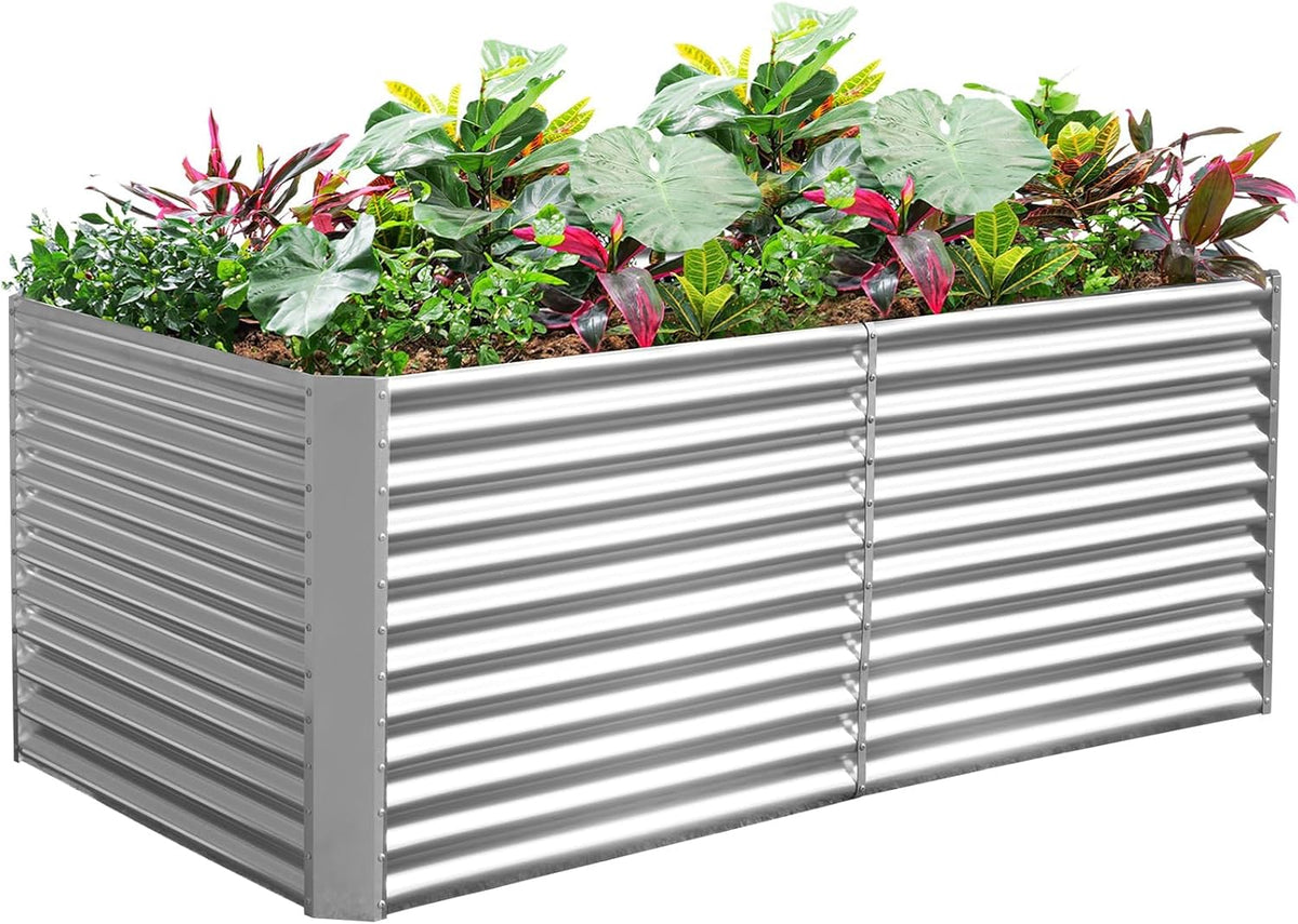 Land Guard 8x4x3ft Rectangular Galvanized Raised Garden Beds, Large-Capacity Metal Planter Box