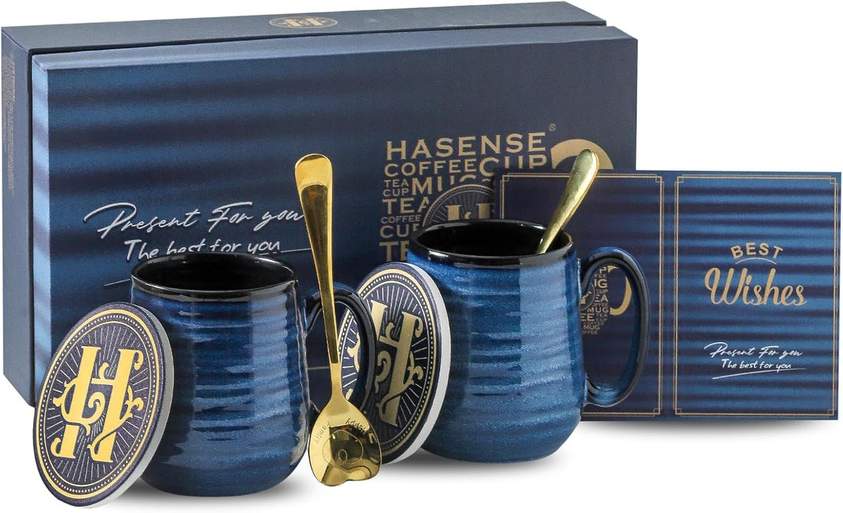 Hasense Coffee Mugs, 15 Ounce Porcelain Mugs Set of 2 with Handle for Morning Coffee Tea and Cocoa