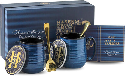 Hasense Coffee Mugs, 15 Ounce Porcelain Mugs Set of 2 with Handle for Morning Coffee Tea and Cocoa
