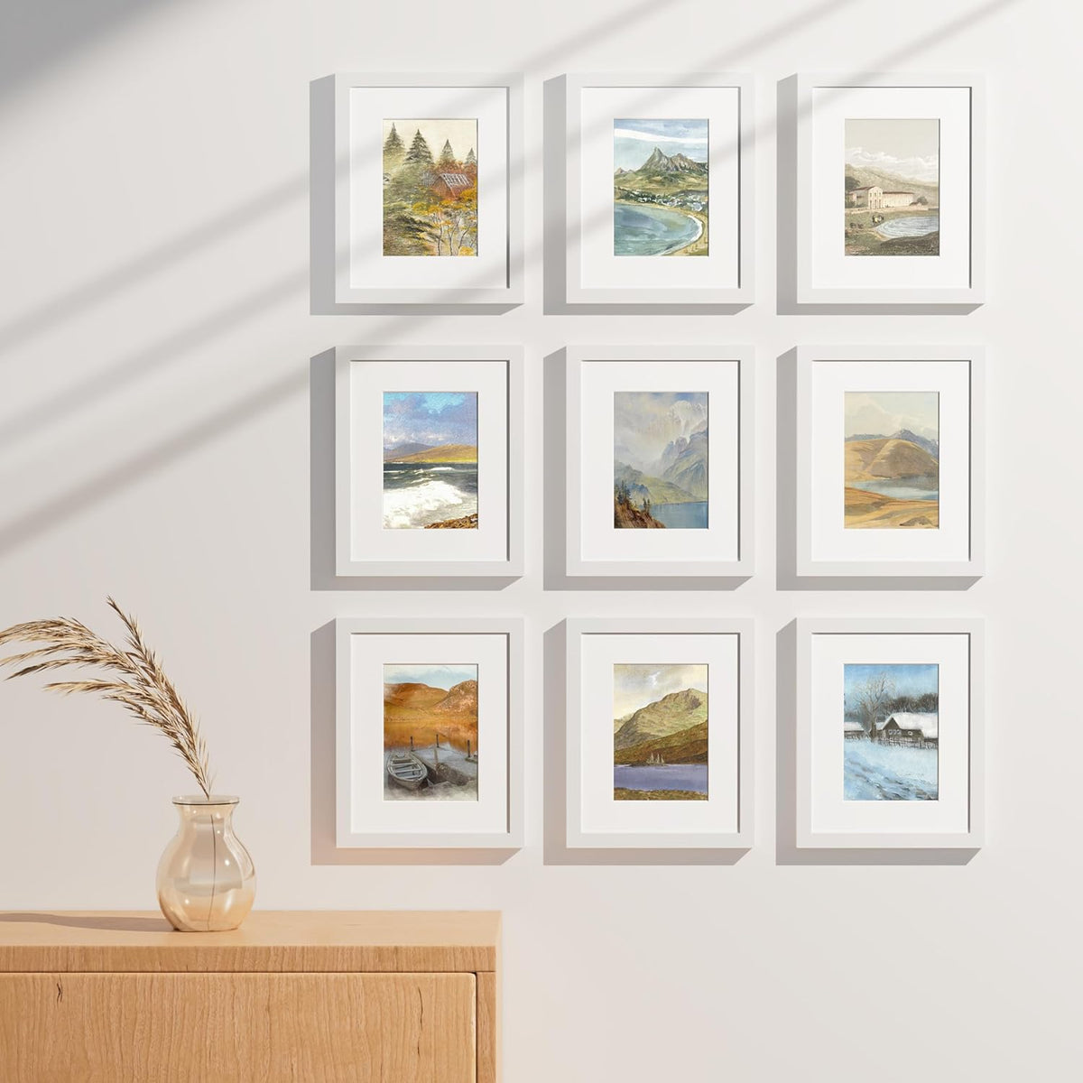 Vittanly 8x10 Picture Frames Set of 9, Shatter Resistant Plexiglass, Display 5x7 Pictures with Mat