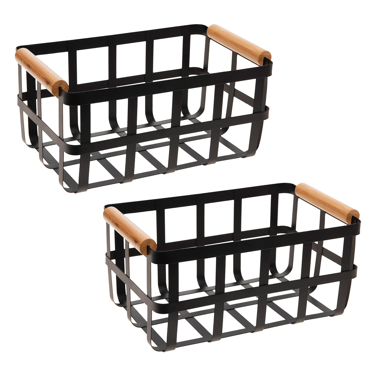 Simplify 2 Pack Rectangular Metal Storage Basket with Bamboo Handles | Large | Farmhouse Style Wire