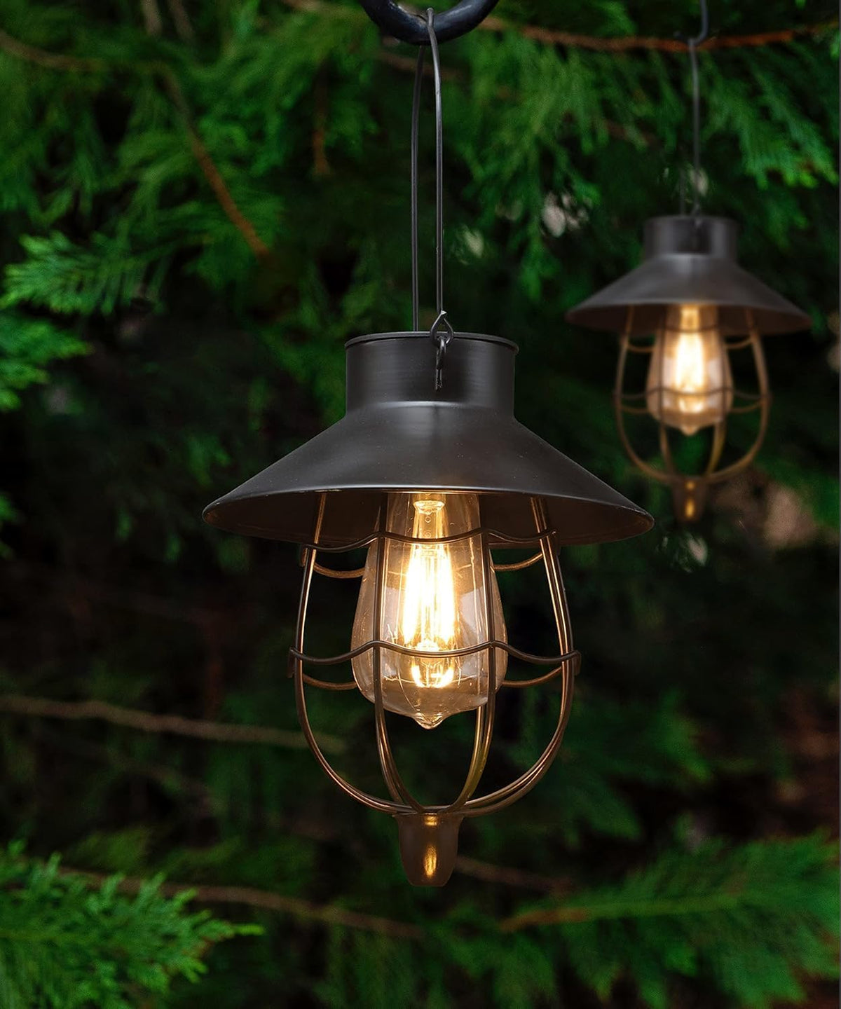 YAKii 2 Pack Solar Lantern Hanging Waterproof Outdoor Metal Solar Lamp with Warm White Light