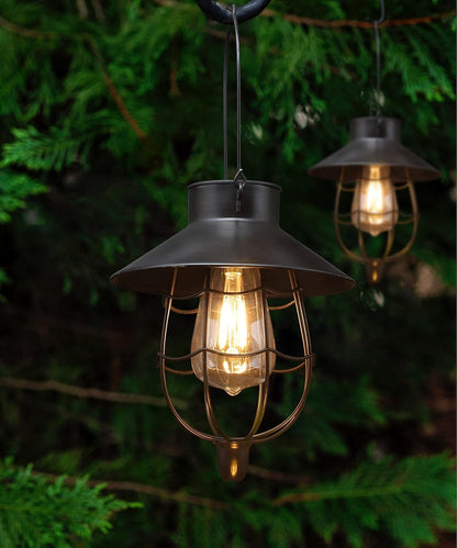 YAKii 2 Pack Solar Lantern Hanging Waterproof Outdoor Metal Solar Lamp with Warm White Light