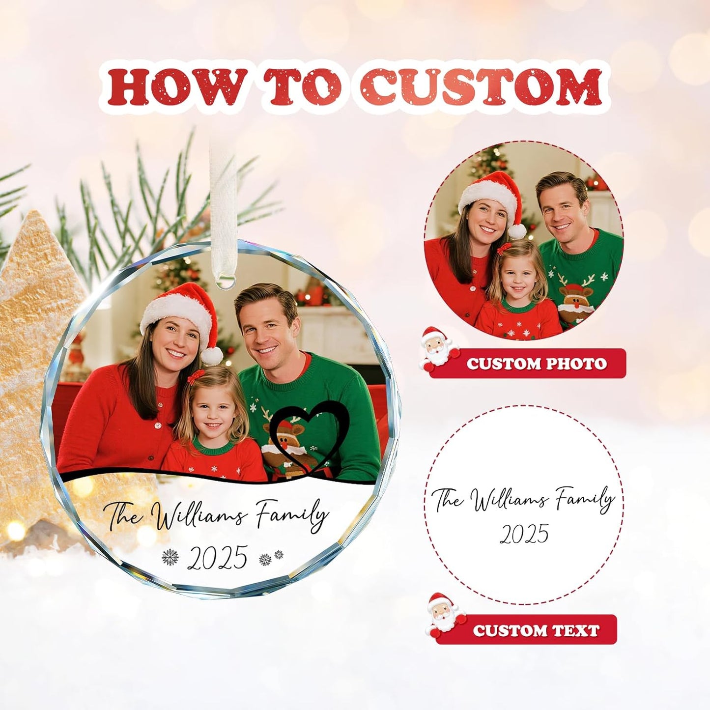 Personalized Family Ornament 2025, Photo Ornaments for Tree Decorations, Wedding Gifts for Couples