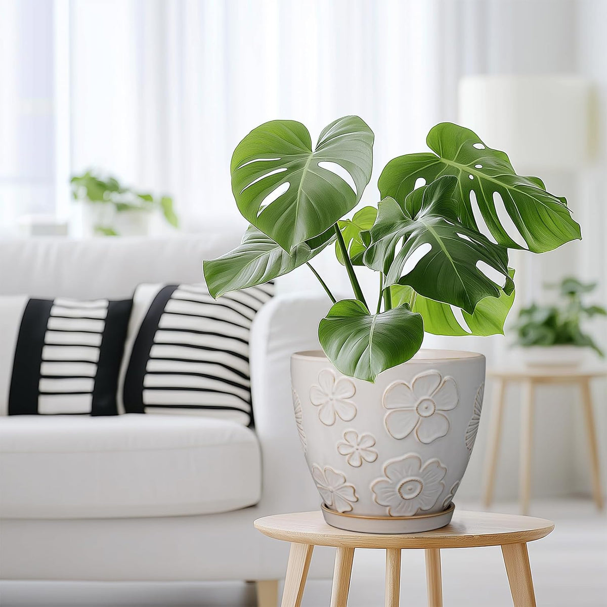 Ceramic Planter 8 Inch Plant Pot with Drainage Hole and Saucer Ceramic Pots for Indoor Plants