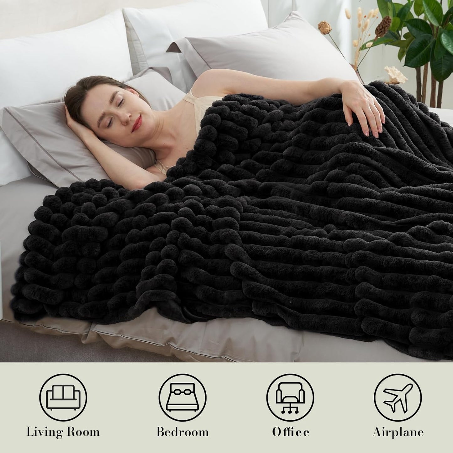 Amélie Home Faux Fur Throw Blanket for Couch, Cozy Fuzzy Fluffy Fur Luxurious Soft Striped Plush