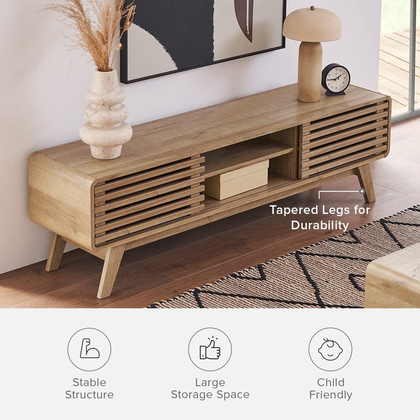 mopio Ensley TV Stand, Mid Century Modern for 55/60/65 inch TV, Farmhouse TV Stand, Entertainment