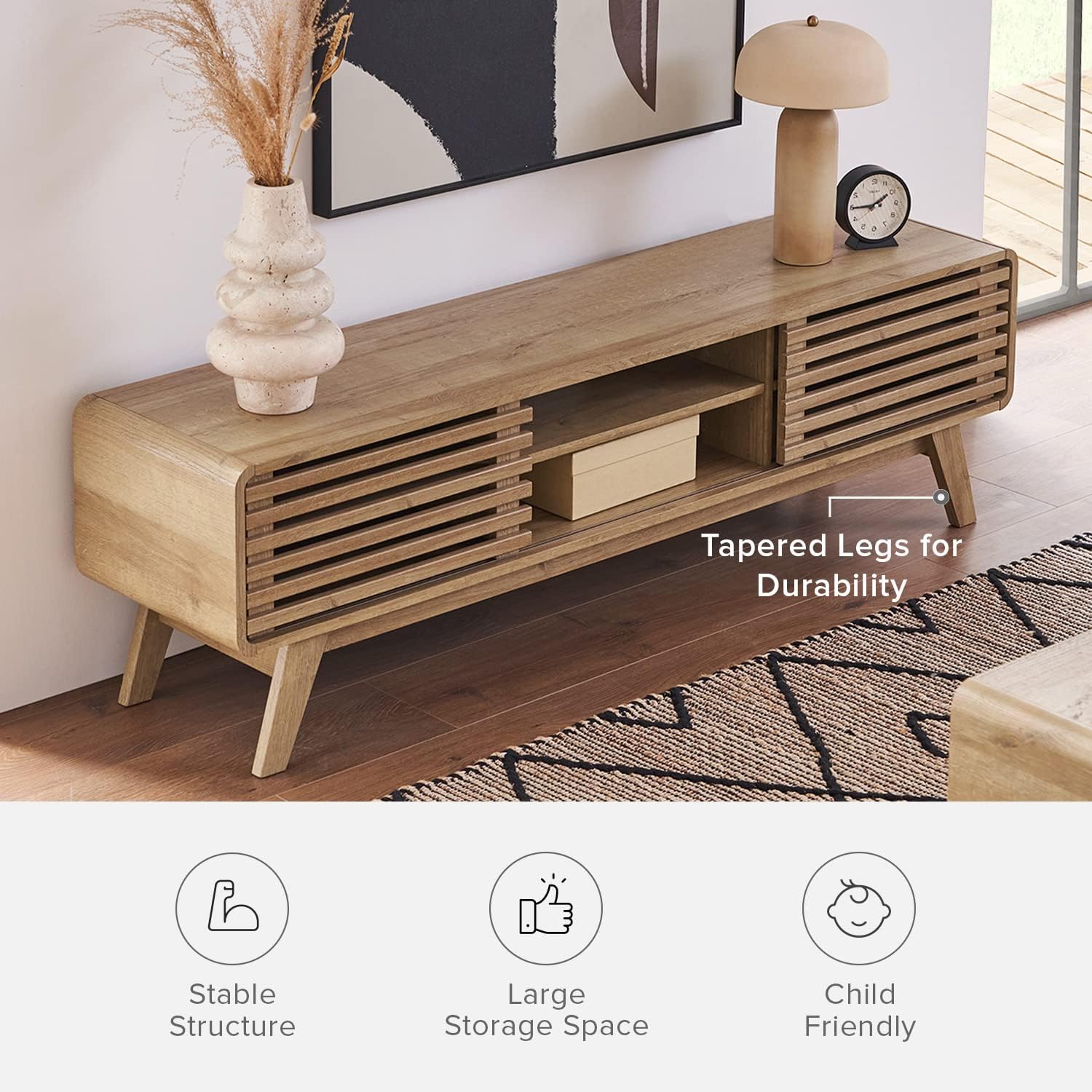 mopio Ensley TV Stand, Mid Century Modern for 55/60/65 inch TV, Farmhouse TV Stand, Entertainment