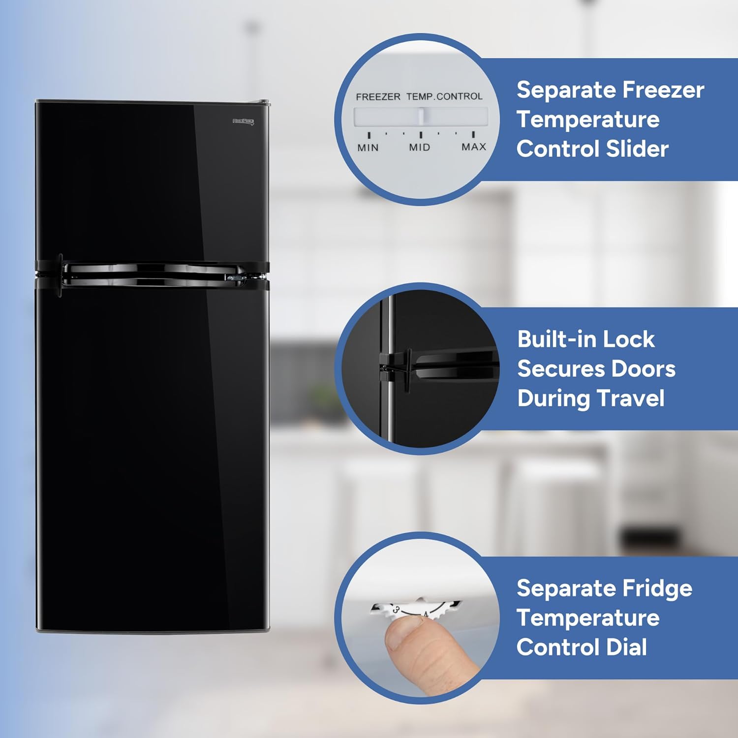 RecPro 10 Cu Ft 12V RV Refrigerator | Black Frost-Free Fridge with Freezer | Double Door