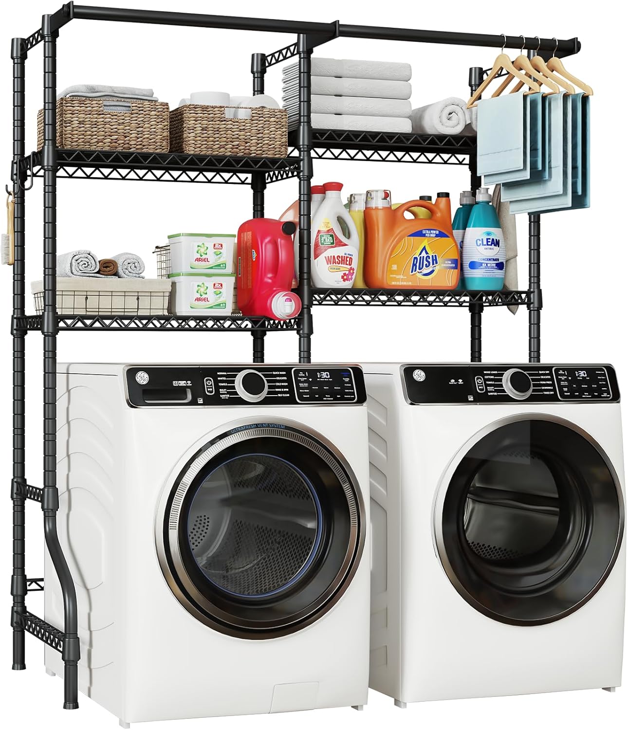 U14 Over Washer and Dryer Storage Shelves, 4 Tiers Laundry Room Storage and Organizer System, Space
