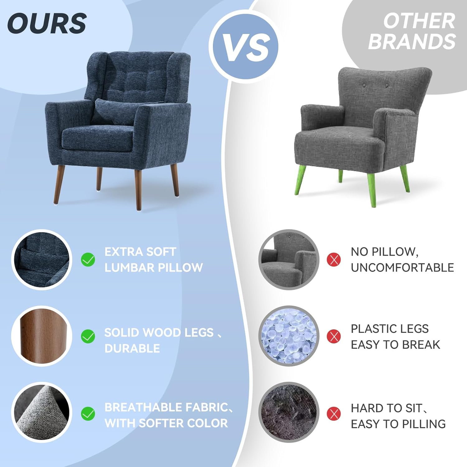 Accent Chair Set of 2, Upholstered Armchair with Pillow, Fabric Single Sofa Chair with Lounge Seat
