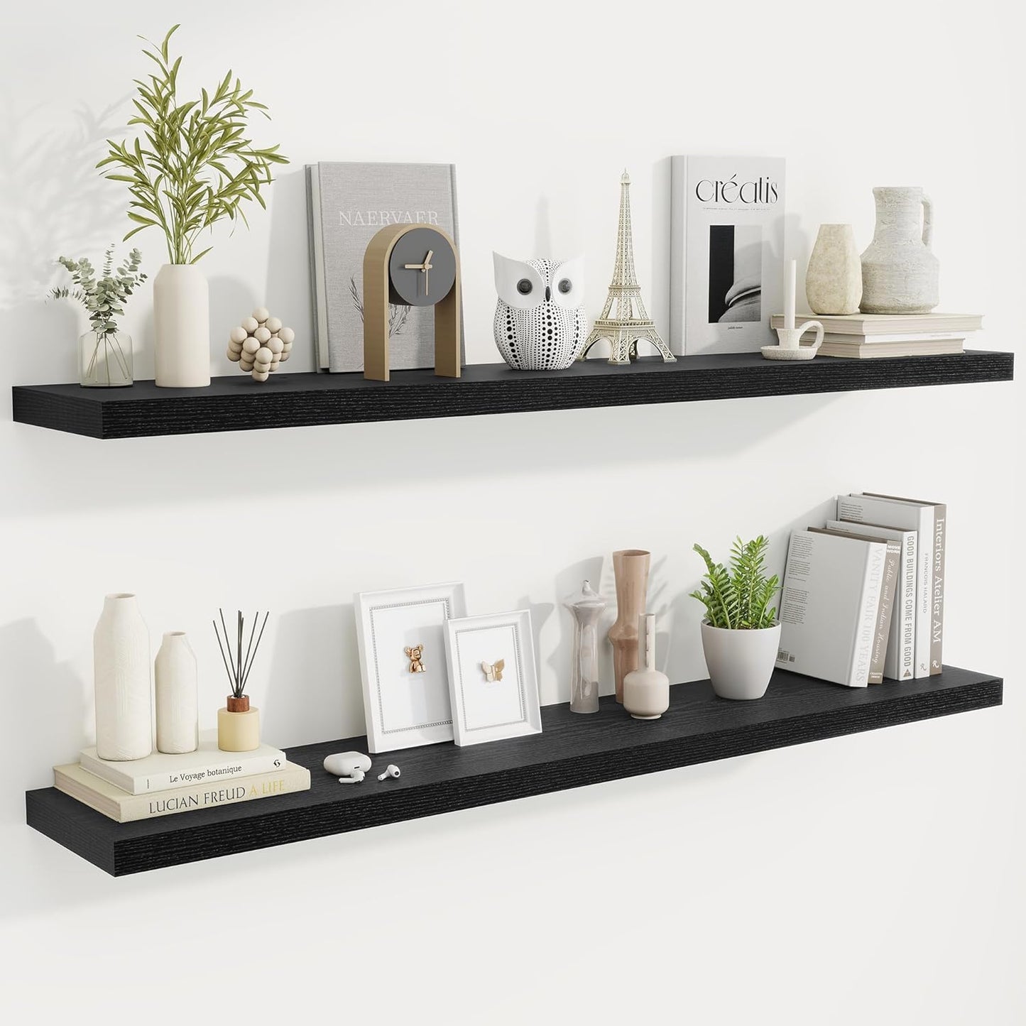 Fun Memories 55 Inch Fireplace Mantel Shelf -Long Floating Shelves, Deep Wall Mounted Farmhouse