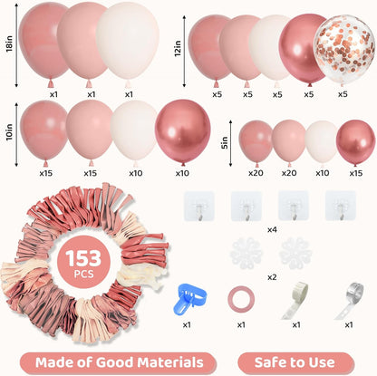 Amandir 153pcs Dusty Pink Balloon Garland Arch Kit, Different Sizes 18 12 10 5 inch Pink White Sand