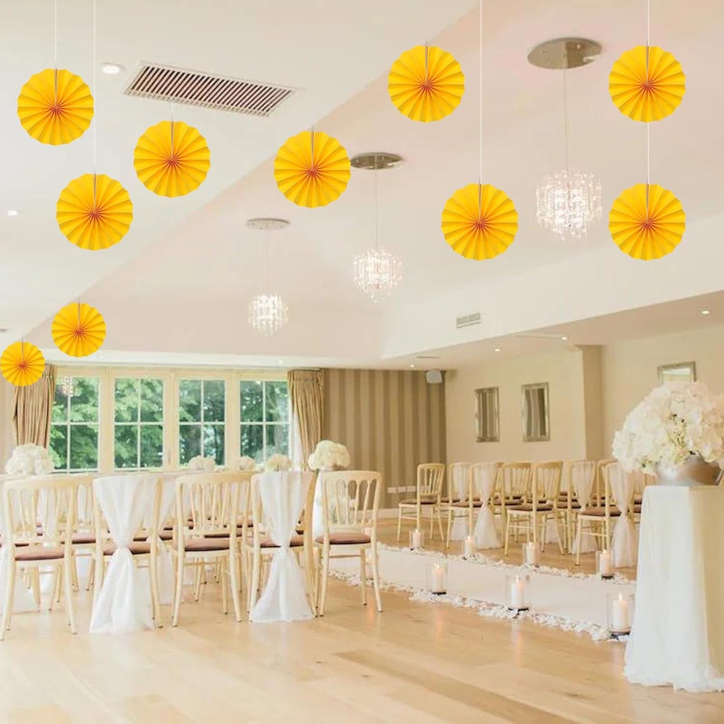 Yellow Birthday Decorations,DIY Yellow Paper Fans Hanging Decoration ,Party Supplies Party Fans