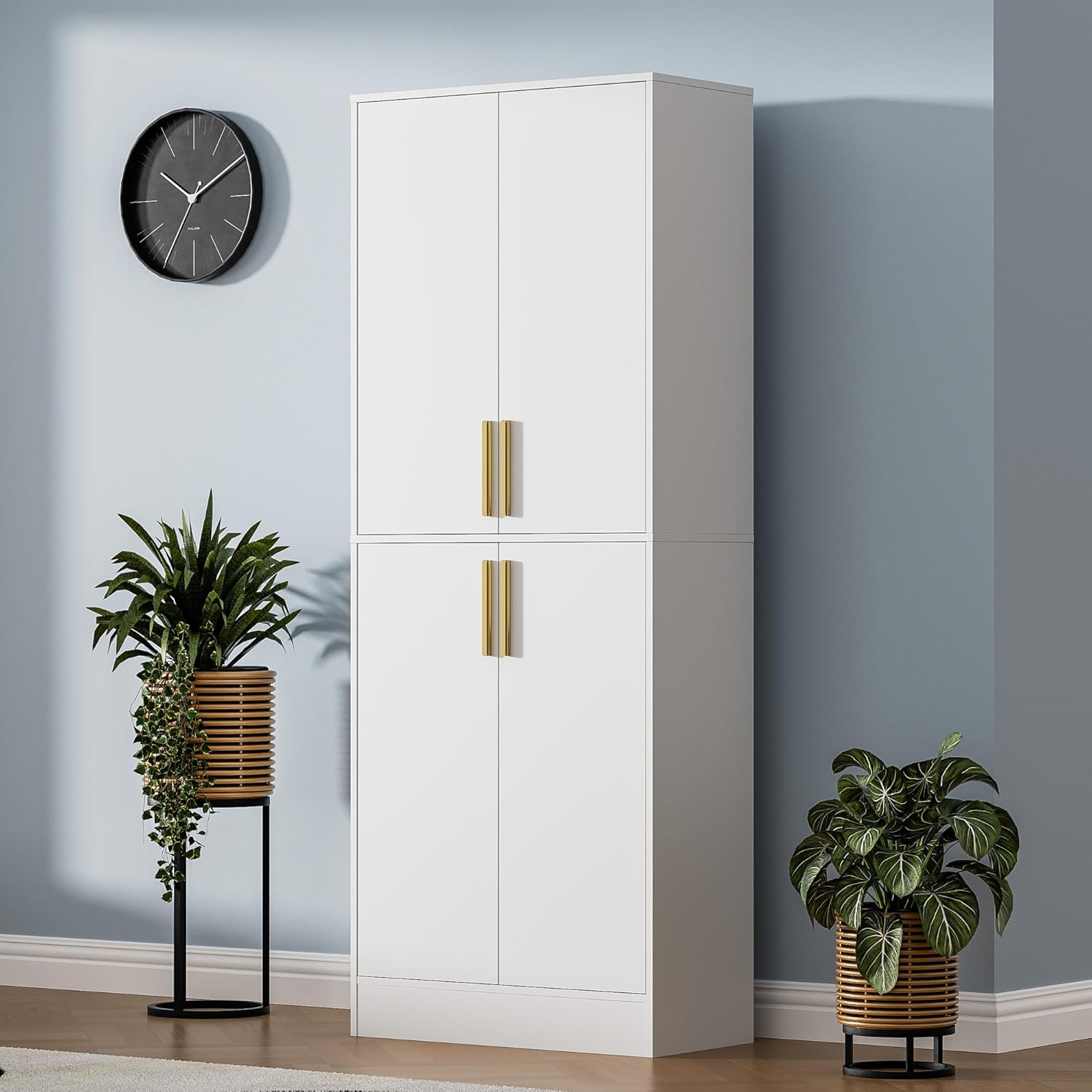 71" Tall Pantry Cabinet with 4 Doors, Kitchen Pantry Storage Cabinet, Freestanding Larder Cupboard